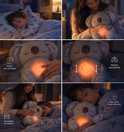 Peluche koala que simula la respiración: se activa con un toque y tiene luz suave